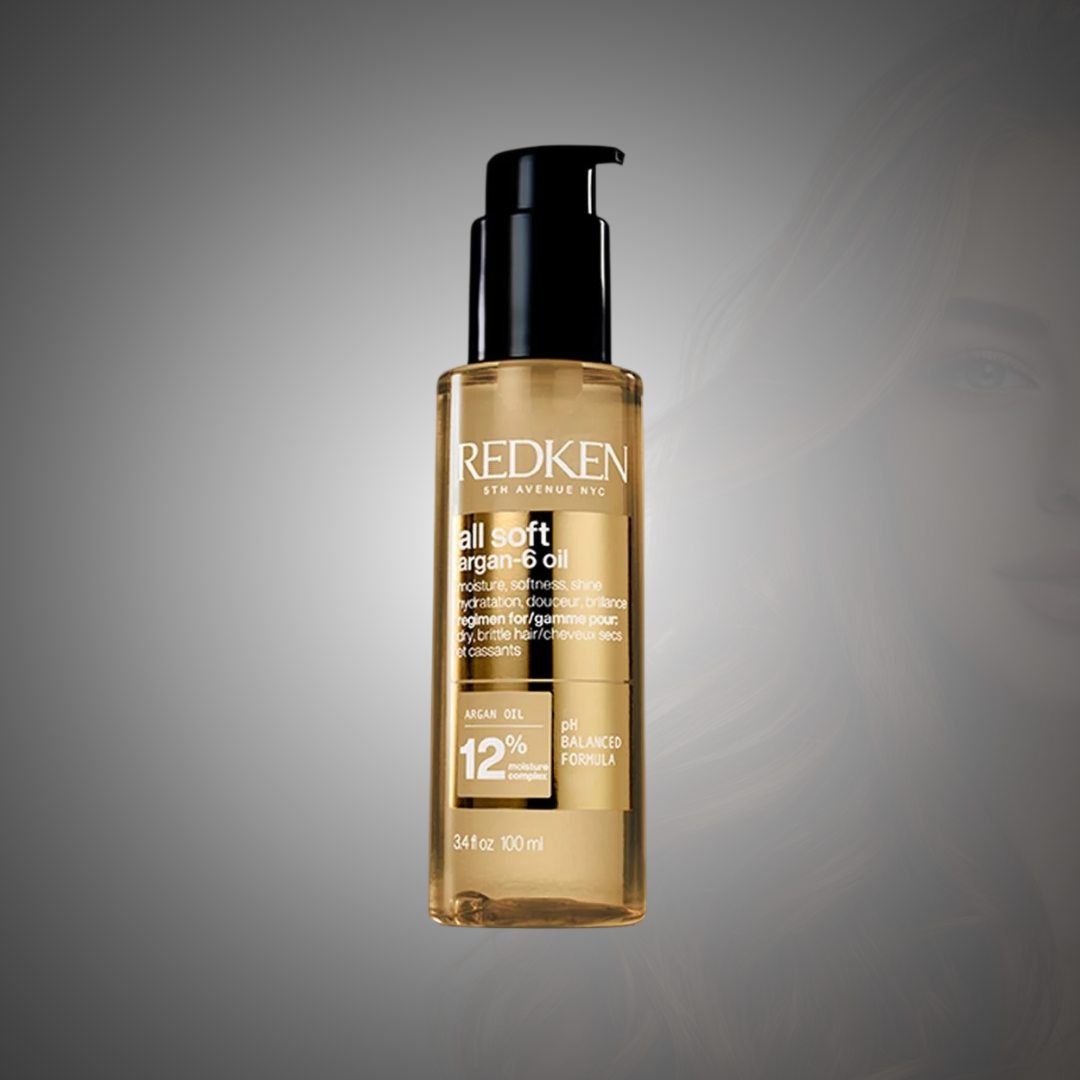 Redken All Soft Argan-6 Oil, aceite profesional con aceite de argán para nutrir el cabello seco, controlar el frizz y aportar brillo y suavidad sin dejar residuos grasos.