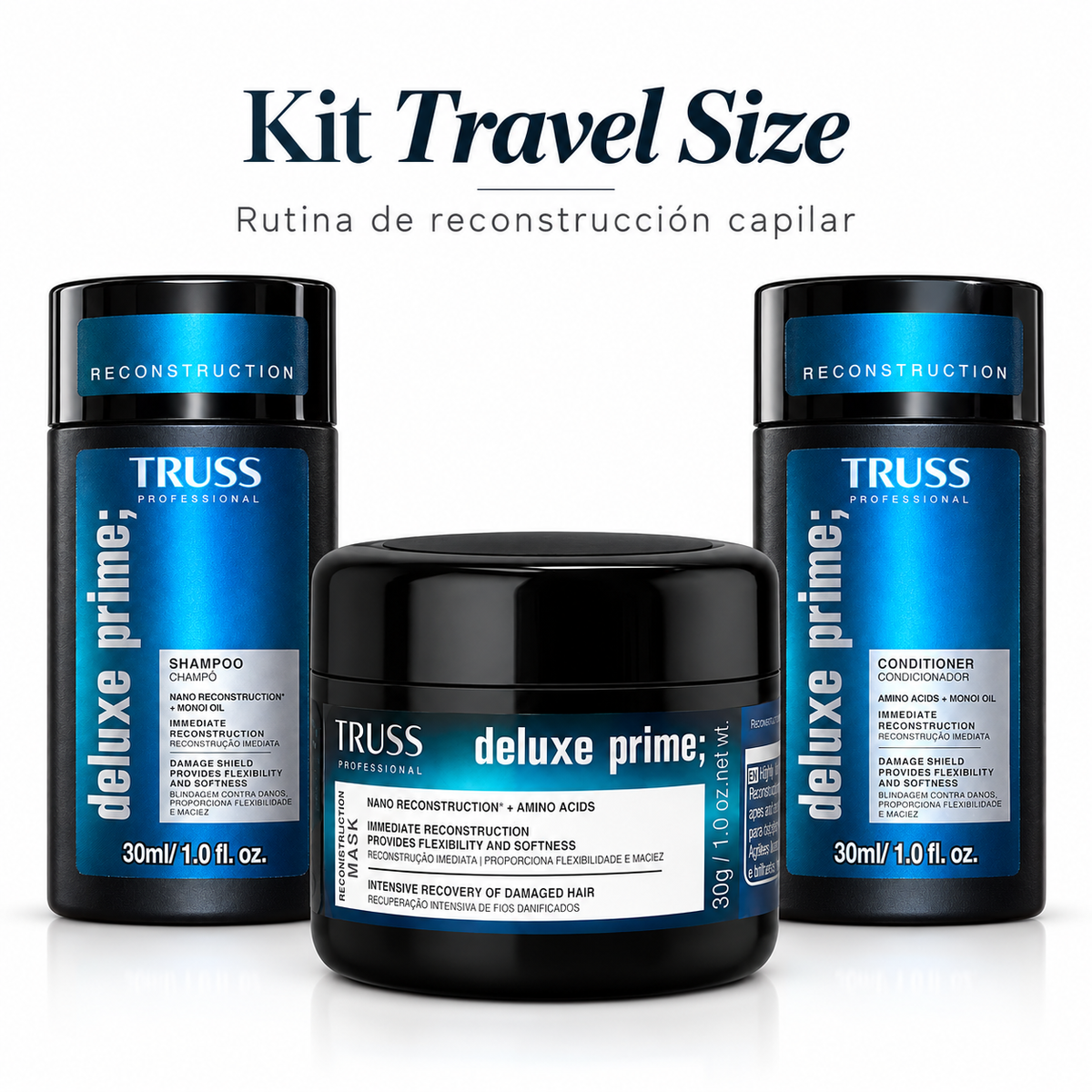 Kit Travel Size TRUSS Deluxe Prime | Reconstrucción Capilar 3 Pasos