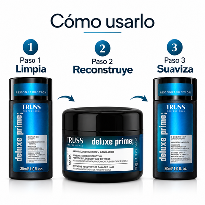 Kit Travel Size TRUSS Deluxe Prime | Reconstrucción Capilar 3 Pasos