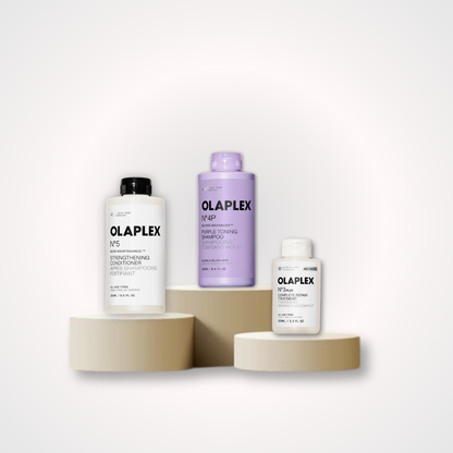 Productos Olaplex para el cuidado, reparación y fortalecimiento del cabello dañado, quebradizo y tratado químicamente, diseñados para mejorar la salud, suavidad, brillo y resistencia de la fibra capilar y matizados de cabello.