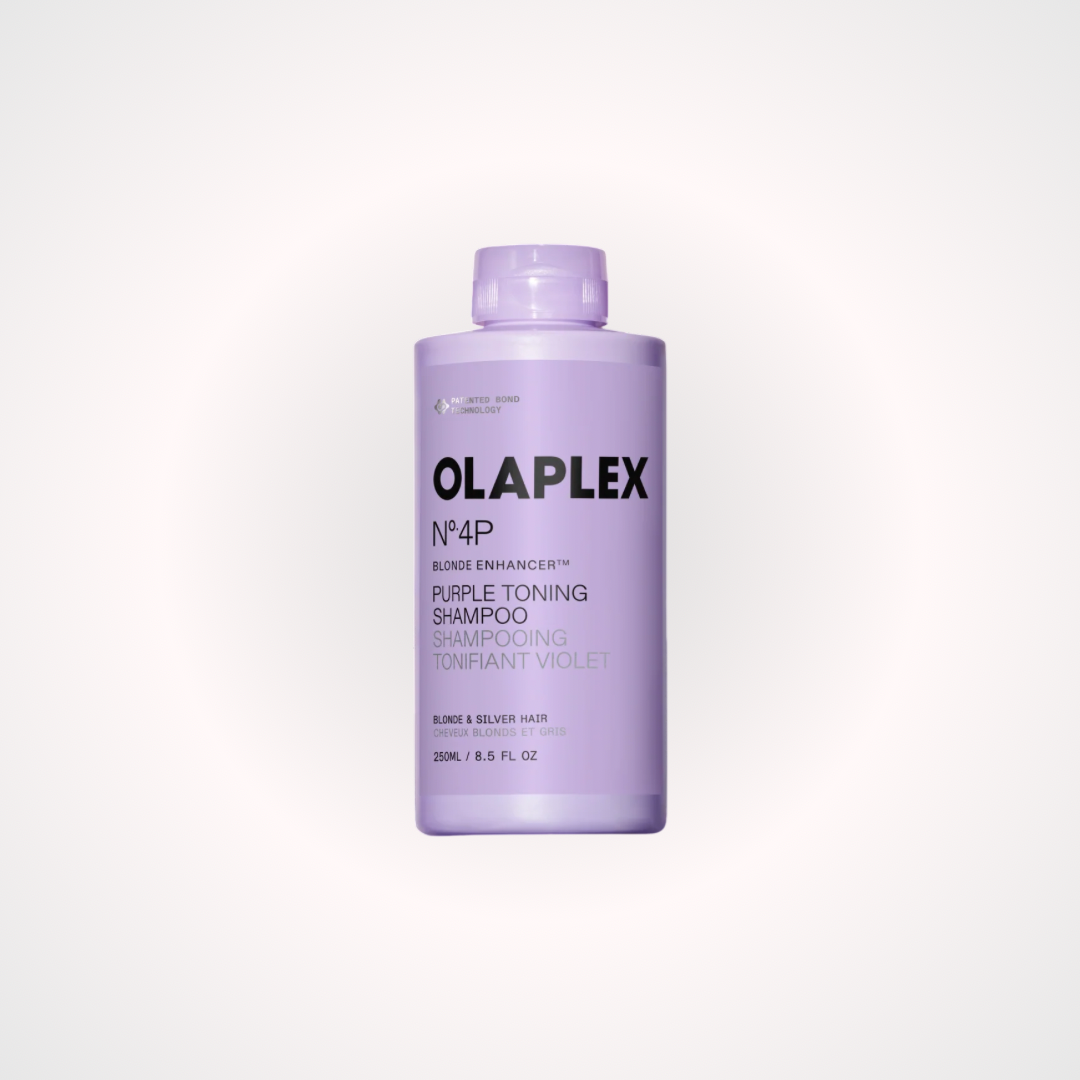OLAPLEX Nº4P BLONDE ENHANCER™ TONING SHAMPOO, shampoo violeta matizador para cabello rubio, decolorado o con canas que ayuda a neutralizar tonos amarillos. Productos Olaplex para el cuidado, reparación y fortalecimiento del cabello dañado, quebradizo y tratado químicamente, diseñados para mejorar la salud, suavidad, brillo y resistencia de la fibra capilar.