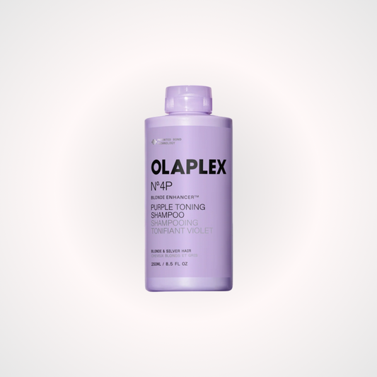 OLAPLEX Nº4P BLONDE ENHANCER™ TONING SHAMPOO, shampoo violeta matizador para cabello rubio, decolorado o con canas que ayuda a neutralizar tonos amarillos. Productos Olaplex para el cuidado, reparación y fortalecimiento del cabello dañado, quebradizo y tratado químicamente, diseñados para mejorar la salud, suavidad, brillo y resistencia de la fibra capilar.