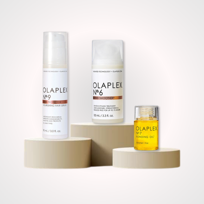 Olaplex Anti-Frizz Trio con No.6 Bond Smoother, No.7 Bonding Oil y No.9 Bond Protector Nourishing Serum para suavizar, controlar el frizz, aportar brillo y proteger el cabello