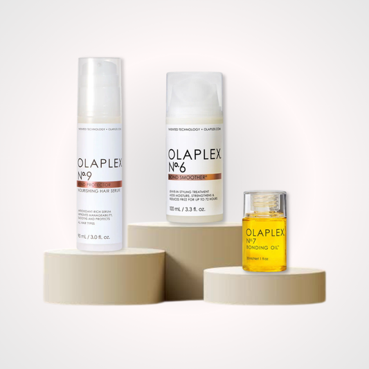 Olaplex Anti-Frizz Trio con No.6 Bond Smoother, No.7 Bonding Oil y No.9 Bond Protector Nourishing Serum para suavizar, controlar el frizz, aportar brillo y proteger el cabello