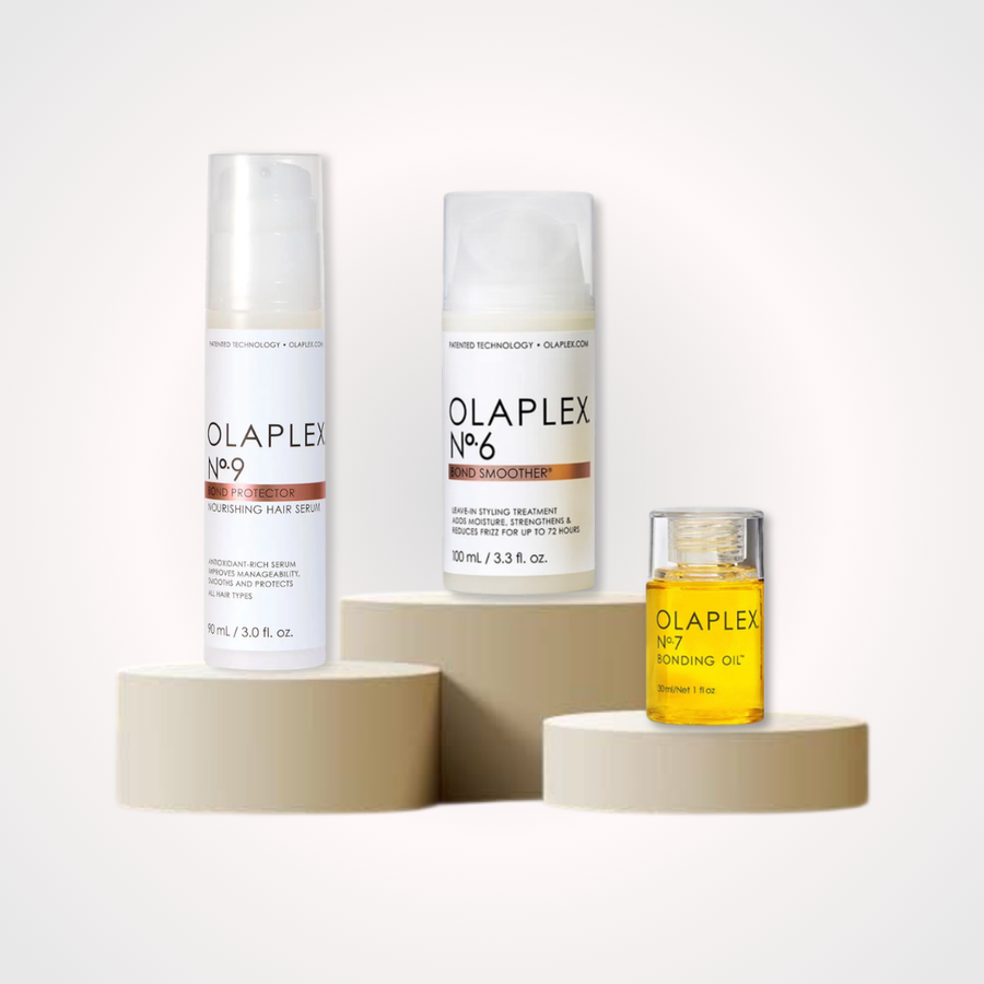 Olaplex Anti-Frizz Trio con No.6 Bond Smoother, No.7 Bonding Oil y No.9 Bond Protector Nourishing Serum para suavizar, controlar el frizz, aportar brillo y proteger el cabello