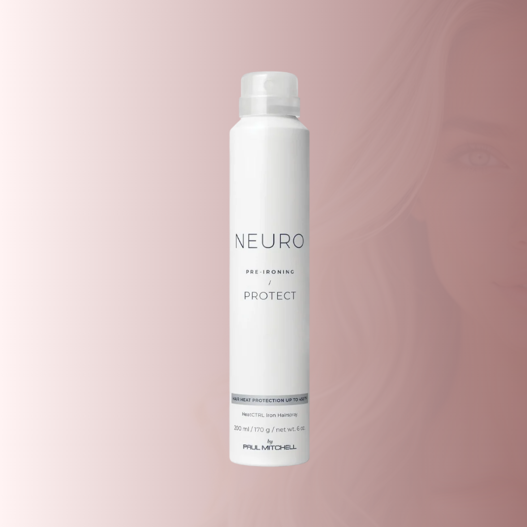El Paul Mitchell Neuro Protect HeatCTRL Iron Spray es un spray protector térmico de alto rendimiento diseñado para ayudar a proteger el cabello de las altas temperaturas de planchas y rizadoras.