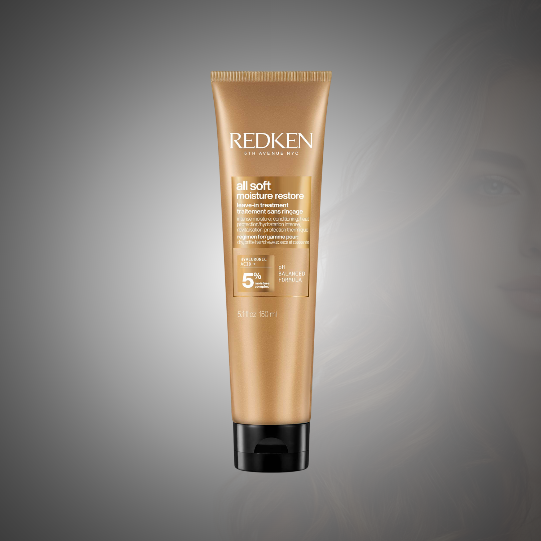 Redken All Soft Moisture Restore Leave-In Treatment con aceite de argán para hidratar el cabello seco, controlar el frizz, facilitar el desenredo y proteger del calor.