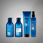 Redken Extreme Complete Routine con Redken Extreme Shampoo, Redken Extreme Conditioner, Redken Extreme Strength Builder Plus Mask y Redken Extreme Anti-Snap Anti-Breakage Leave-In Treatment para fortalecer, reparar y proteger el cabello dañado contra el quiebre.