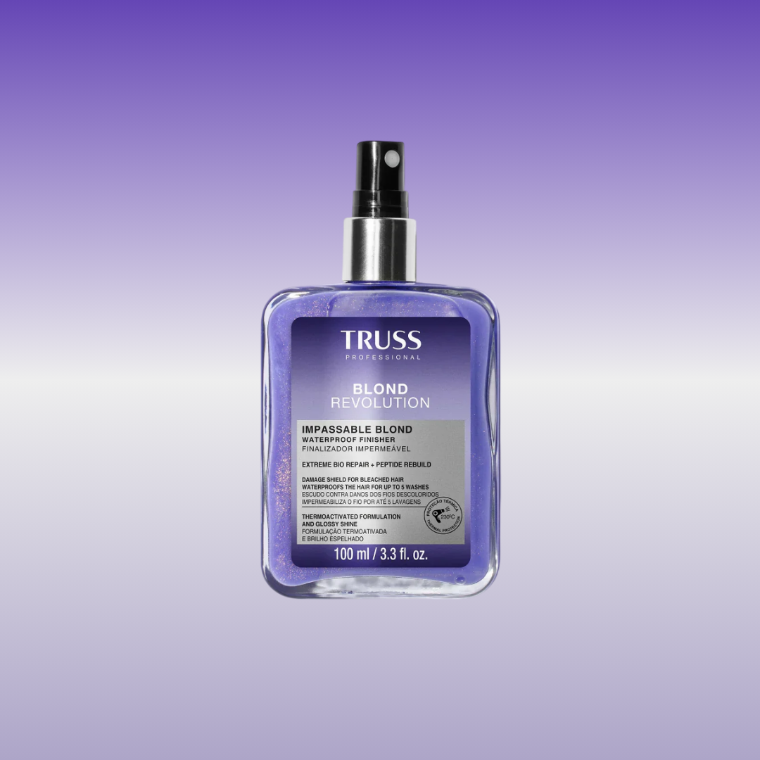 TRUSS Blond Revolution Impassable Blonde Waterproof Finisher, finalizador protector para cabello rubio y decolorado que ayuda a controlar el frizz, proteger contra la humedad y mantener un acabado suave y brillante.