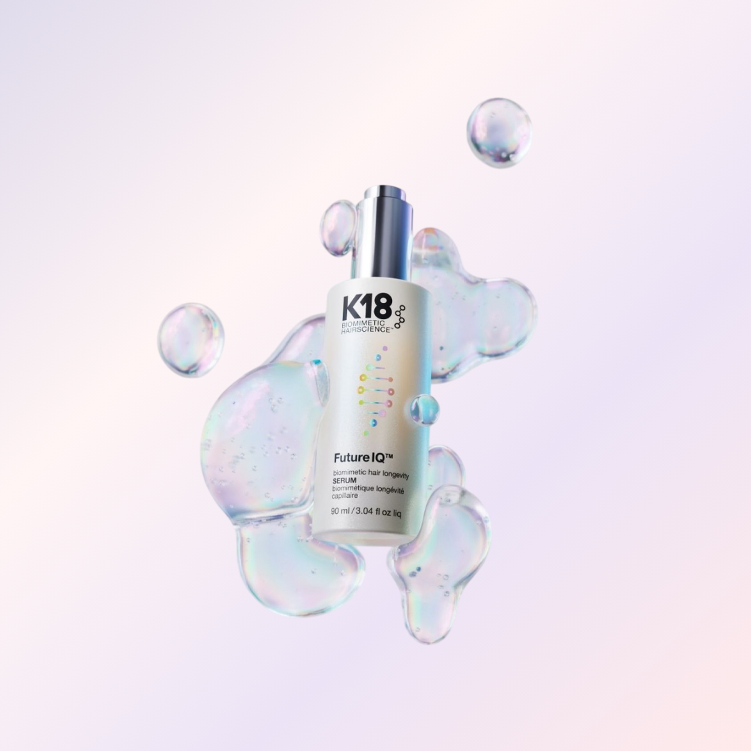 K18 Biomimetic Hairscience FutureIQ™ Biomimetic Hair Longevity Serum, sérum nocturno para cuero cabelludo que ayuda a reducir la caída, retrasar la aparición de canas, mejorar la barrera del cuero cabelludo y mantener un cabello de apariencia más densa y saludable.