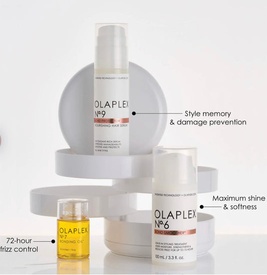 Olaplex No.6 Bond Smoother y No.9 Hair Serum para frizz suavidad y protección